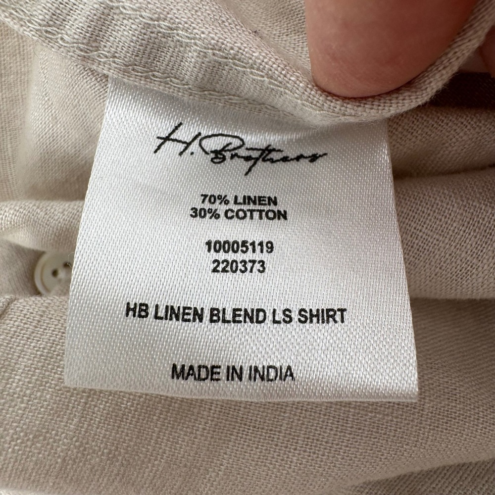H. Brothers Mens 3XL Linen Blend Long Sleeve Button Down Shirt Beige 10005119 - Picture 5 of 8